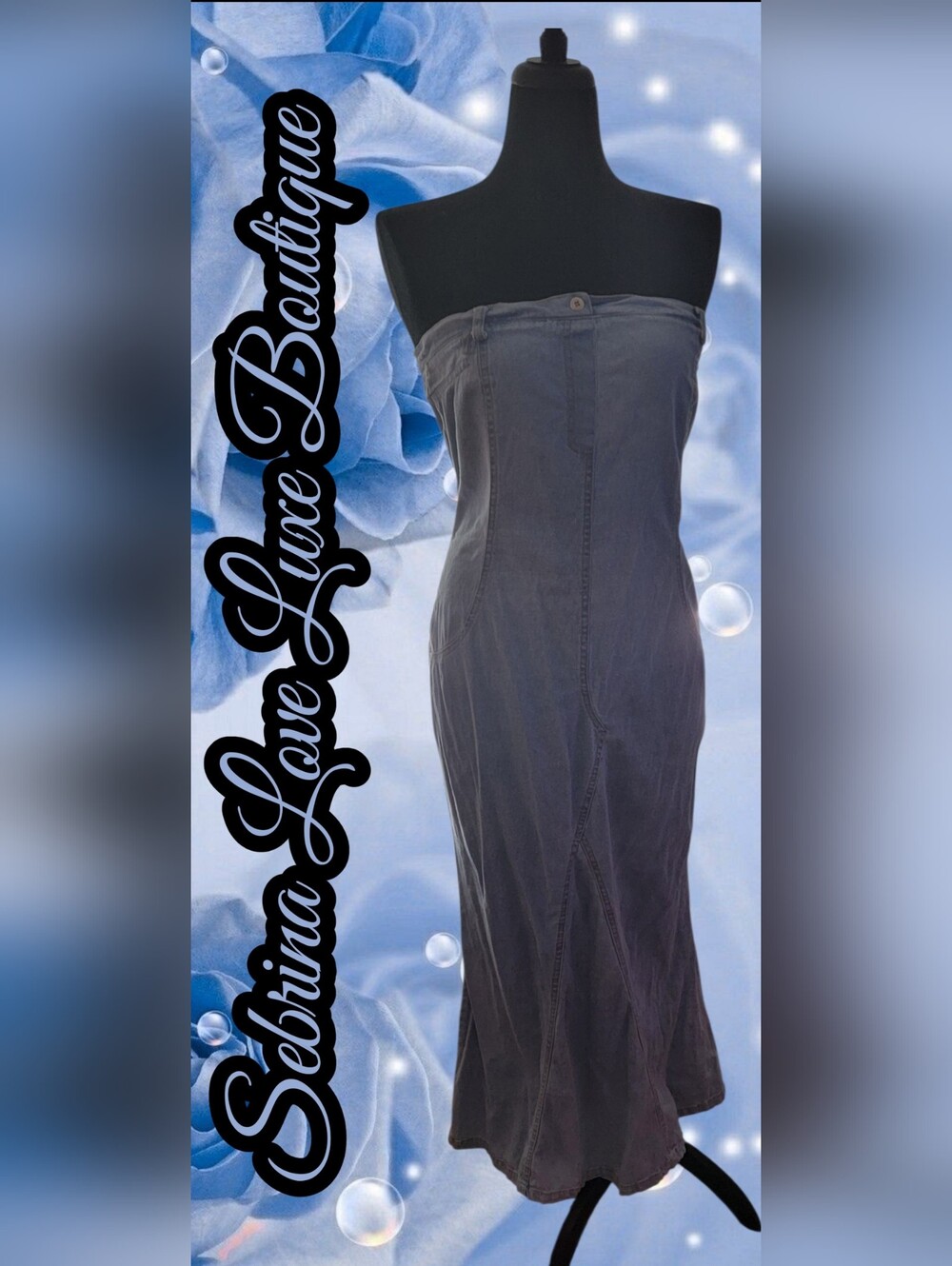Rare Vintage Strapless Blue Denim Mermaid Silhouette Maxi Dress (Has Stretch)